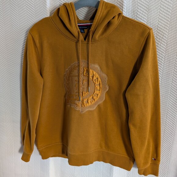 Tommy Hilfiger Mustard Goldenrod Crest Logo Hoodie Small Embroidered Emblem - Picture 4 of 10